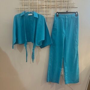 Women's Blue Pants & button shirt two-piece set